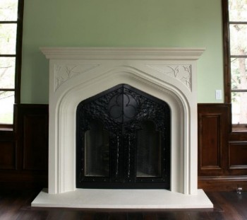 The Harvard Stone Mantel, pure Tudor styling (custom doors not included)