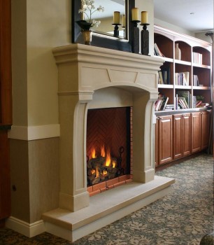 Beautiful frame work in the header of the custom stone mantel.
