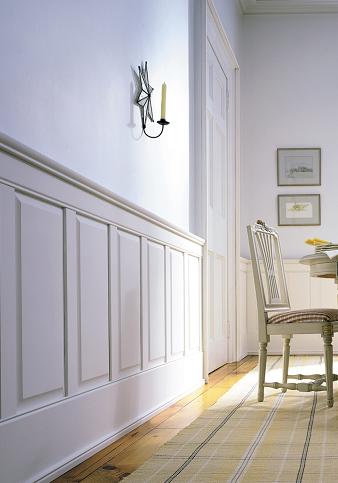 Raised paneling sets off any room or hallway, for a more formal look.  Paint or stain grade woods available for your wainscot project.