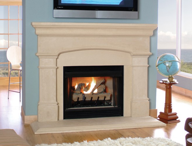 The Valinda stone mantel.