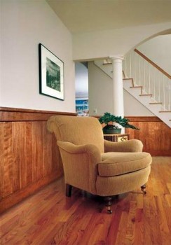 New England Classic Rustic maple distressed wainscoting.  Your choice of either 36" or 44" high.  The kits are complete with base rail, planking and top rail and cap.  Matching and integrating door and window casing trim kits available, as well!