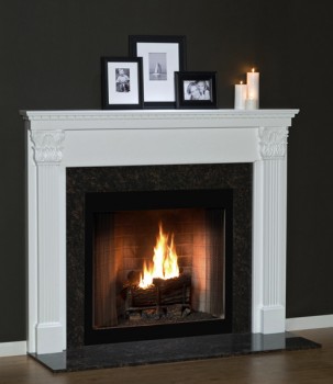The carefully crafted Olympic fireplace mantel has eye-catching details that will lighten up any room.
