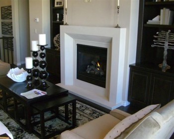 Modern stylish stone fireplace mantel available in four limestone colors, including an off white color named Linen.