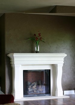 The stone mantel is available in four colors