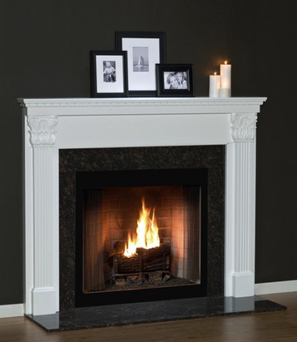 The carefully crafted Olympic fireplace mantel has eye-catching details that will lighten up any room.