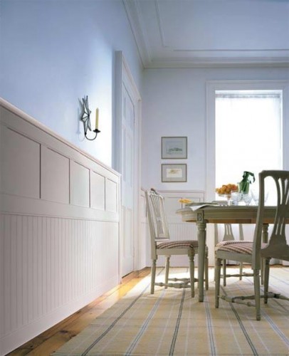Classic Cottage combines two popular styles of wainscoting in a two-tiered system.  Beadboard at the bottom, topped with either Flat Panel or Raised Paneling in the second tier.