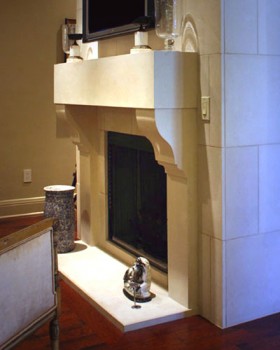 The impressive size shelf compliments the Colossal stone mantel