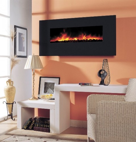 Black Crystal Glass facing is the most economically priced electric fireplace.  It is just under 57" wide, about 20" tall and just over 5" deep.  If is a fully featured electric fireplace.