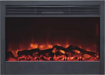 A closeup of our SD45" Electric Fireplace, featuring electric 'flame' technology.  This is a  two stage space heater (5,000 Btu's at High) that comes with a multi0function hand-held remote control.  Inserts into a cabinet, a mantel or into the wall.  Approximately 46" wide.