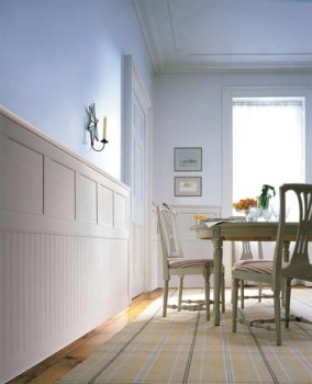 Classic Cottage wainscoting is a combination of bead board, a center rail, an upper panel and top rail system.
